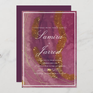 Agate Purple Mustard Watercolor Faux Gold Wedding Invitation