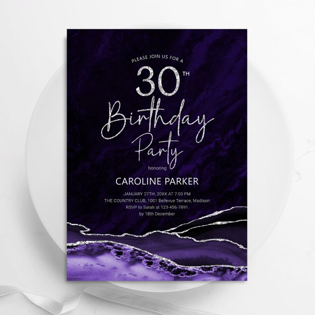 Agate Purple Silver 30th Birthday Invitation (Creator Uploaded)