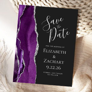 Agate Purple Silver Dark Save the Date Postcard