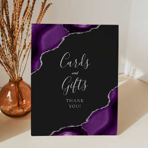 Agate Purple Silver Dark Wedding Cards Gifts Pedestal Sign