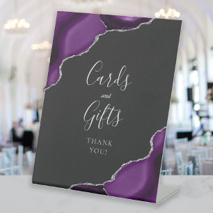 Agate Purple Silver Dark Wedding Cards Gifts Pedestal Sign