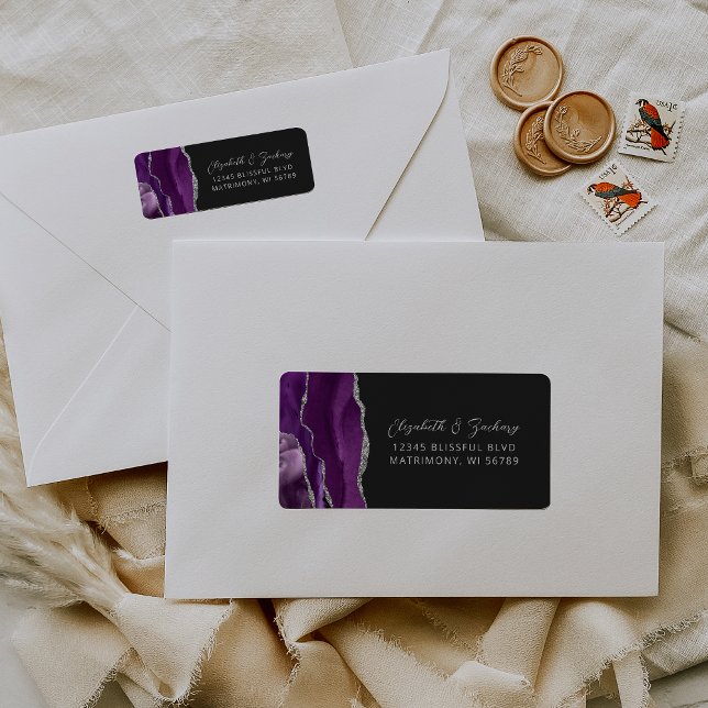 Agate Purple Silver Dark Wedding Return Address Label (Creator Uploaded)