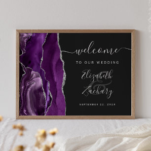 Agate Purple Silver Dark Wedding Welcome Poster