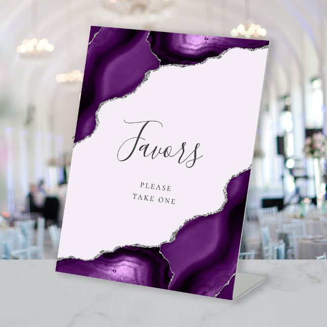Agate Purple Silver Lavender Wedding Favours Pedestal Sign (Creator Uploaded)