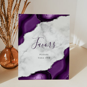 Agate Purple Silver Marble Wedding Favours Pedestal Sign
