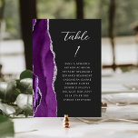 Agate Purple Silver Modern Script Dark Wedding Table Number<br><div class="desc">The left-hand edge of this elegant modern wedding table number card features a purple watercolor agate border trimmed with faux silver glitter. The word "table" appears in silver grey handwriting script on an off-black background. Add the names of your guests who are assigned to each table.</div>