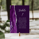 Agate Purple Silver Modern Script Plum Wedding Table Number<br><div class="desc">The left-hand edge of this elegant modern wedding table number card features a purple watercolor agate border trimmed with faux silver glitter. The word "table" appears in silver grey handwriting script on a plum background. Add the names of your guests who are assigned to each table.</div>