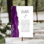 Agate Purple Silver Modern Script Wedding Table Number<br><div class="desc">The left-hand edge of this elegant modern wedding table number card features a purple watercolor agate border trimmed with faux silver glitter. The word "table" appears in charcoal grey handwriting script on a white background. Add the names of your guests who are assigned to each table.</div>