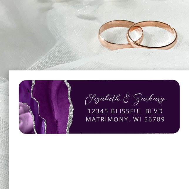 Agate Purple Silver Plum Wedding Return Address Label (Creator Uploaded)