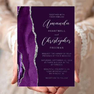 Agate Purple Silver Script Plum Wedding