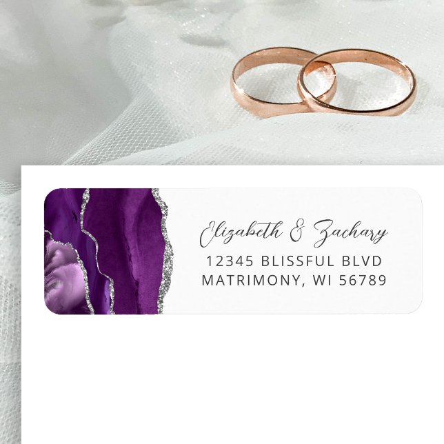 Agate Purple Silver Wedding Return Address Label (Creator Uploaded)