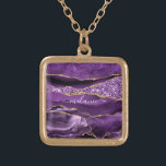Agate Purple Violet Gold Custom Name Necklace<br><div class="desc">Necklaces with Agate Purple Violet Gold Glitter Geode Custom Name Sparkle Marble Personalised Birthday - Anniversary or Wedding Gift / Suppliest - Add Your Name - Text or Remove - Make Your Special Gift - Resize and move or remove and add text / elements with customisation tool. Design by MIGNED....</div>