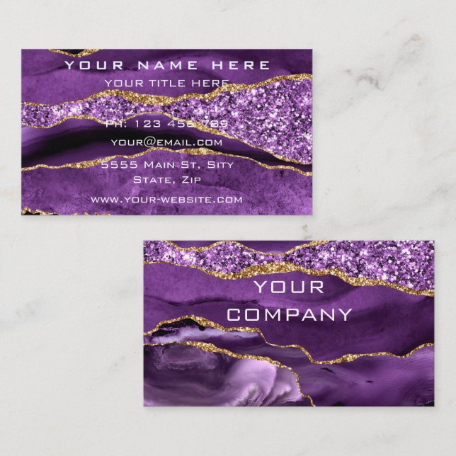 Agate Purple Violet Gold Elegant Business Card (Front/Back)