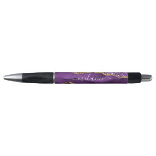 Agate Purple Violet Gold Glitter Custom Name Pen
