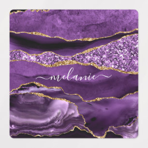 Agate Purple Violet Gold Glitter Geode Custom Name