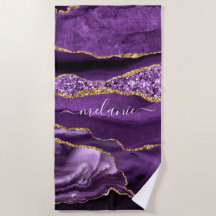 Agate Purple Violet Gold Glitter Geode Custom Name