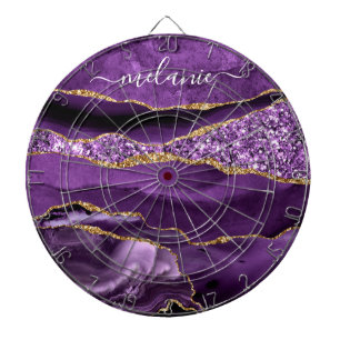 Agate Purple Violet Gold Glitter Geode Custom Name Dartboard