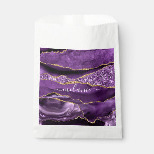 Agate Purple Violet Gold Glitter Geode Custom Name Favour Bag