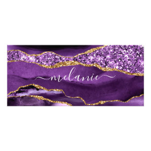 Agate Purple Violet Gold Glitter Geode Custom Name Rack Card