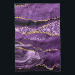 Agate Purple Violet Gold Glitter Geode Custom Name Tea Towel<br><div class="desc">Agate Purple Violet Gold Glitter Geode Custom Name Sparkle Marble Personalised Birthday - Anniversary or Wedding Gift / Suppliest - Add Your Name - Text or Remove - Make Your Special Gift - Resize and move or remove and add text / elements with customisation tool. Design by MIGNED. Please see...</div>
