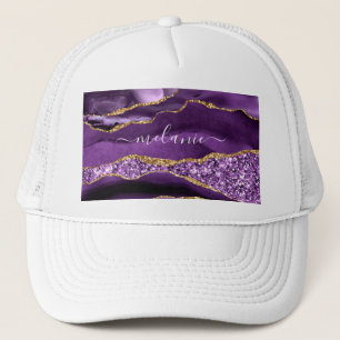 Agate Purple Violet Gold Glitter Geode Custom Name Trucker Hat