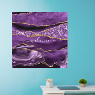 Agate Purple Violet Gold Glitter Geode Custom Name Wall Decal