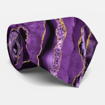 Agate Purple Violet Gold Glitter Geode Neck Tie