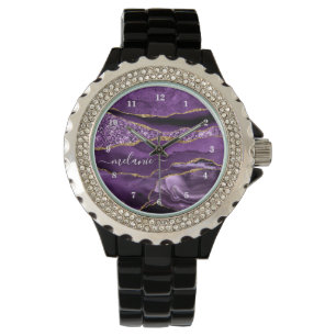 Agate Purple Violet Gold Glitter Geode Your Name Watch
