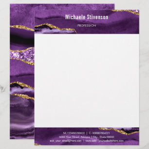 Agate Purple Violet Gold Glitter Luxury Letterhead