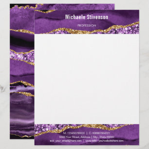 Agate Purple Violet Gold Glitter Modern Letterhead