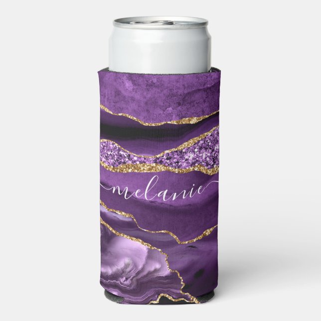 Agate Purple Violet Gold Glitter Name Can Cooler (Seltzer Back)