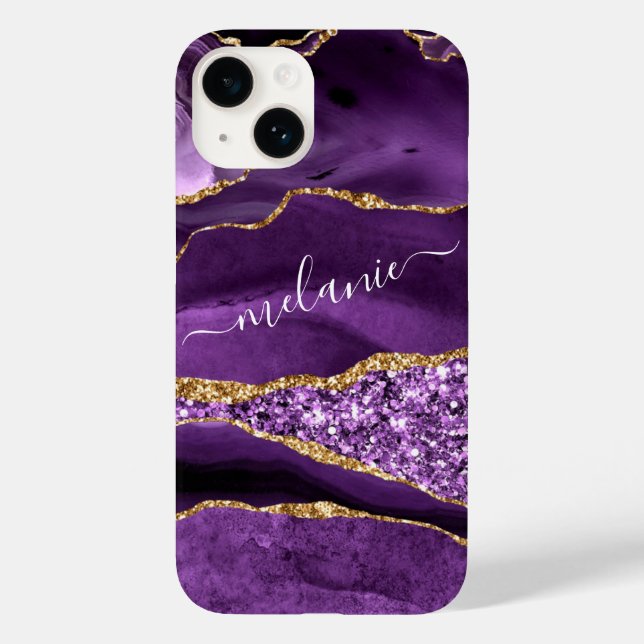 Agate Purple Violet Gold Glitter Sparkle Your Name Case-Mate iPhone Case (Back)