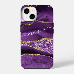 Agate Purple Violet Gold Glitter Sparkle Your Name iPhone 14 Case
