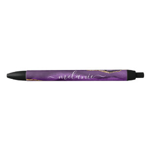 Agate Purple Violet Gold Glitter Your Name Pen