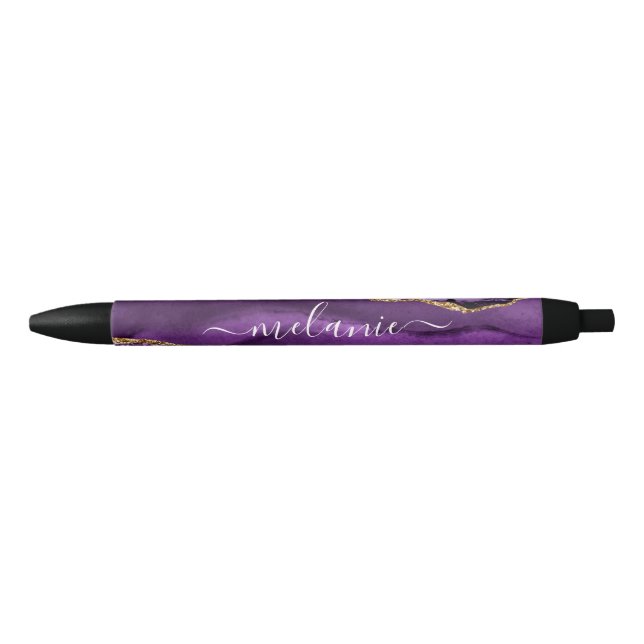 Agate Purple Violet Gold Glitter Your Name Pen (Front)