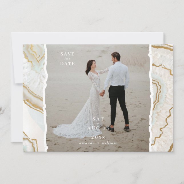 Agate Quartz Background Photo Wedding  Save The Date (Front)