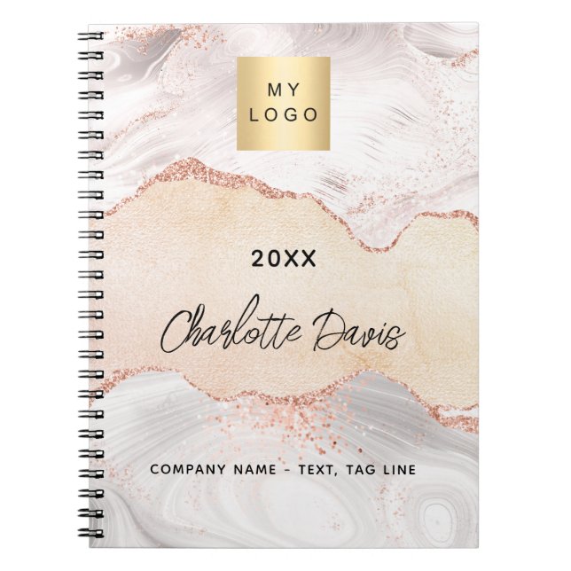 Agate rose gold business logo elegant notebook (Front)