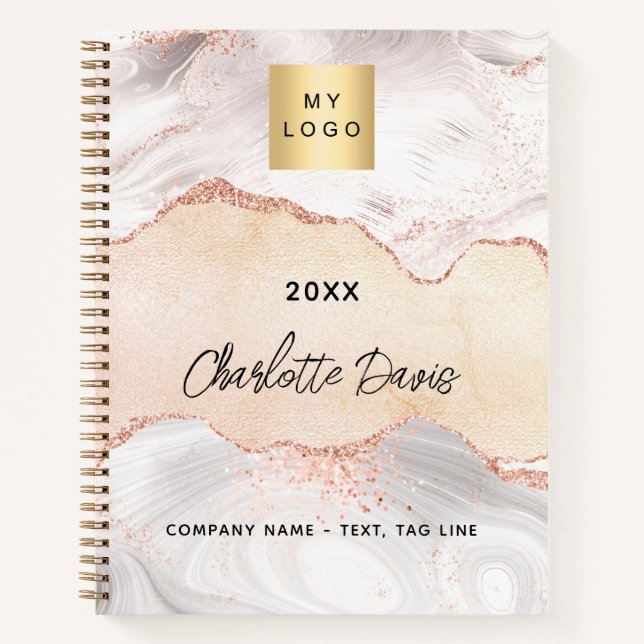 Agate rose gold business logo elegant notebook (Front)