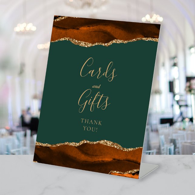 Agate Rust Gold Green Wedding Cards and Gifts Pedestal Sign (Creator Uploaded)