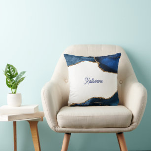 Agate Sapphire with Gold Veins Cushion