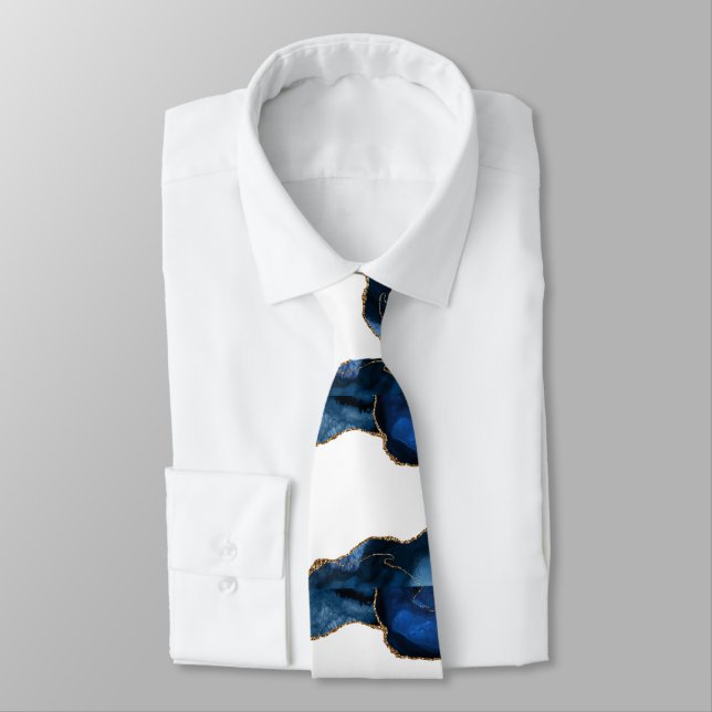 Agate Sapphire with Gold Veins Tie (Tied)