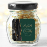 Agate Script Black Gold Emerald Green Wedding Square Sticker<br><div class="desc">This elegant modern wedding sticker features a black watercolor agate geode design trimmed with faux gold glitter. Easily customise the gold-coloured text on an emerald green background,  with the couple's names in handwriting calligraphy over a large,  medium grey ampersand.</div>