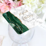 Agate Script Emerald Green Gold Marble Wedding Square Paper Coaster<br><div class="desc">This elegant modern wedding coaster features an emerald green watercolor agate geode design trimmed with faux gold glitter on a background of white and grey marble. Easily customise the names of the bride and groom in gold-coloured handwriting calligraphy over a large,  light grey ampersand.</div>