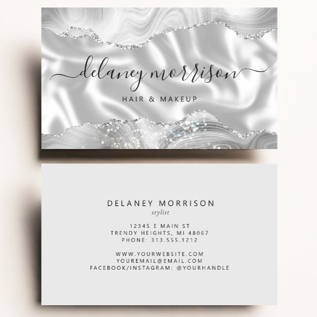 Agate Silk Grey White Luxury Business Card (Creator Uploaded)