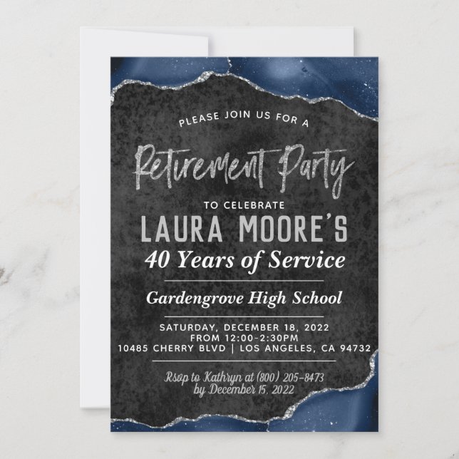 Agate Silver Vein Retirement Party Invitation (Front)