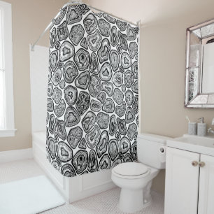 Agate slices in black and white shower curtain