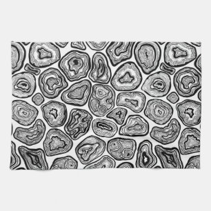 Agate slices in black and white tea towel