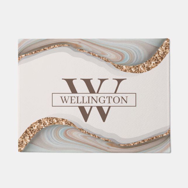 Agate Stone Marble Monogram Name  Doormat (Front)