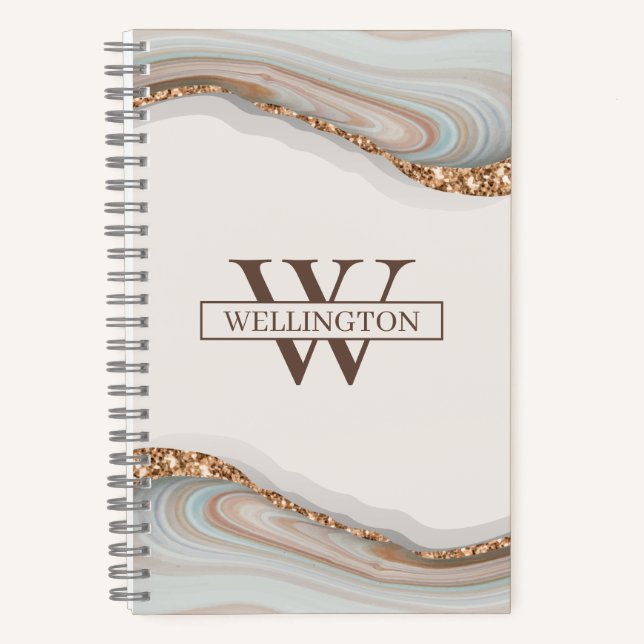 Agate Stone Marble Monogram Name Notebook (Front)