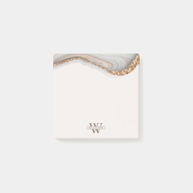 Agate Stone Marble Monogram Name Post-it Notes (Front)
